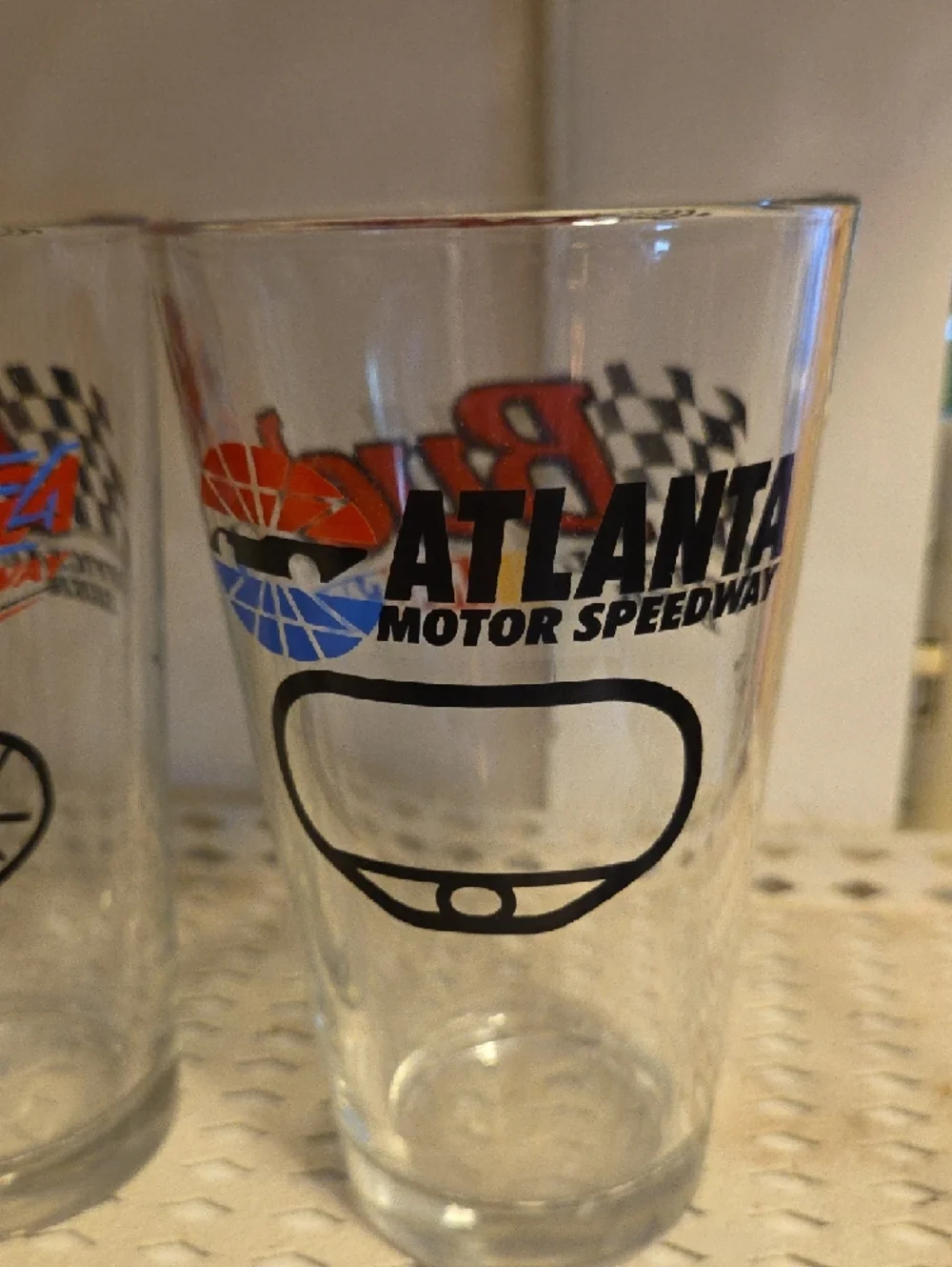 Budweiser Bud Atlanta & Talladega Pint Beer Glass Lot of 2 NASCAR Racetrack
